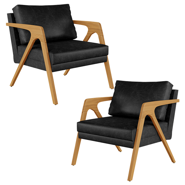 Kit 02 Poltronas Decorativa Sala Pietra Estrutura Madeira L02