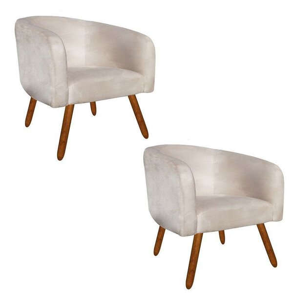 Kit 02 Poltronas Decorativa Stella Suede Bege Pés Palito – D'