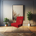 Kit 02 Poltronas Decorativa Taina Suede Vermelho Base Metálic