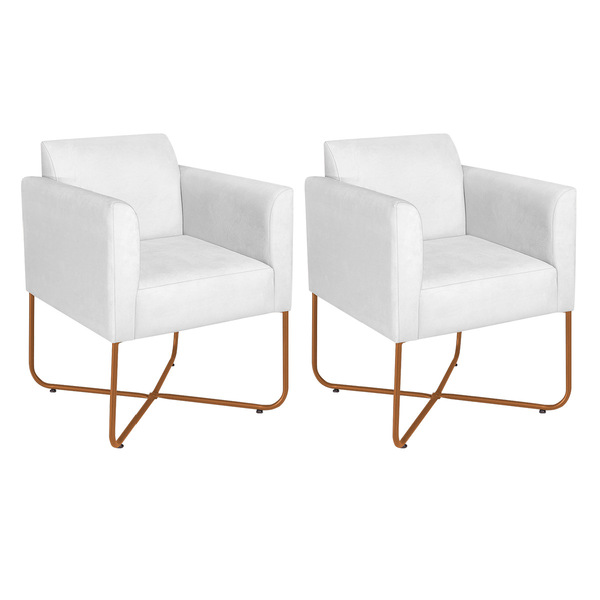 Kit 02 Poltronas Decorativas Andréia Base X Bronze Sintético