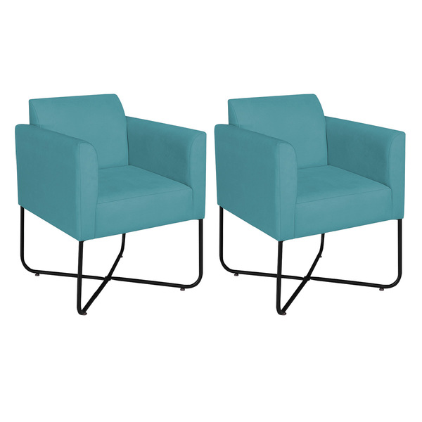 Kit 02 Poltronas Decorativas Andréia Base X Preta Suede - Azu