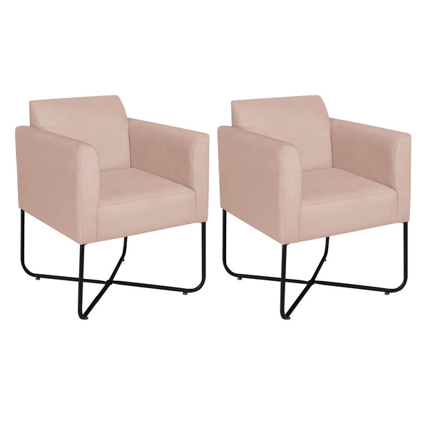 Kit 02 Poltronas Decorativas Andréia Base X Preta Suede - Rosê