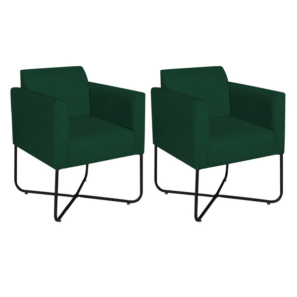 Kit 02 Poltronas Decorativas Andréia Base X Preta Suede - Ver