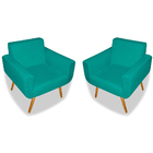 Kit 02 Poltronas Decorativas Anitta Com Pés Palito Suede Azul
