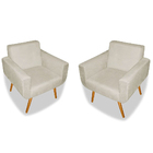 Kit 02 Poltronas Decorativas Anitta Com Pés Palito Suede Bege