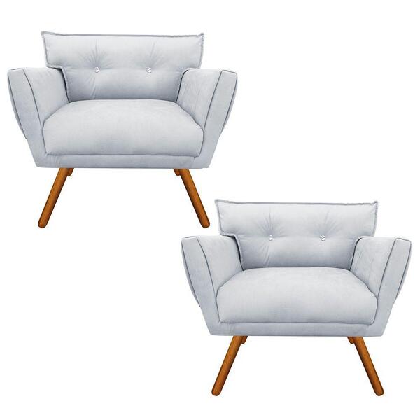 Kit 02 Poltronas Decorativas Anitta Suede Cinza com Strass -
