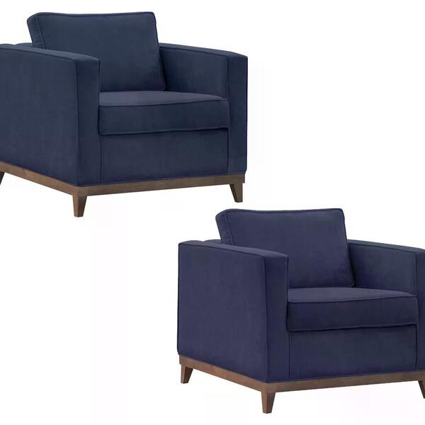 Kit 02 Poltronas Decorativas Aspen Suede Azul Dmonegatto