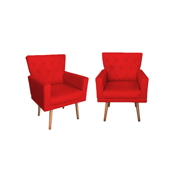 Kit 02 Poltronas Decorativas Aurora Com Pés Palito Suede Verm