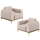 Kit 02 Poltronas Decorativas Base De Madeira E Pés D'ouro Mol