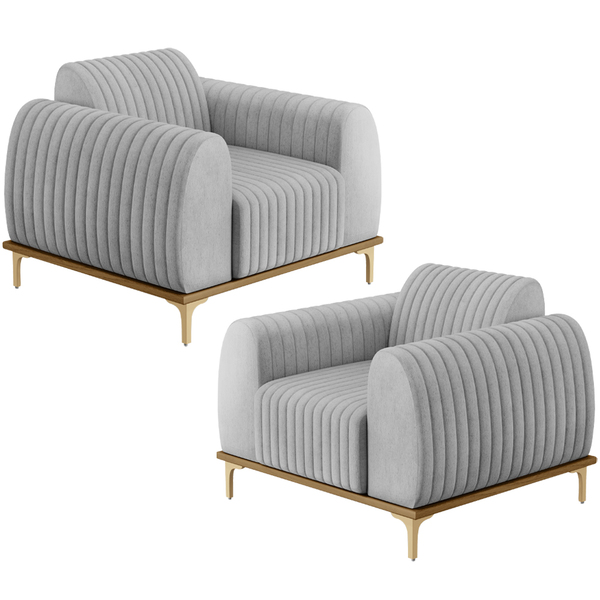 Kit 02 Poltronas Decorativas Base De Madeira E Pés D'ouro Mol