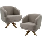 Kit 02 Poltronas Decorativas Base Giratória De Madeira Tamara