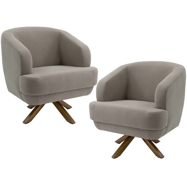 Kit 02 Poltronas Decorativas Base Giratória De Madeira Tamara