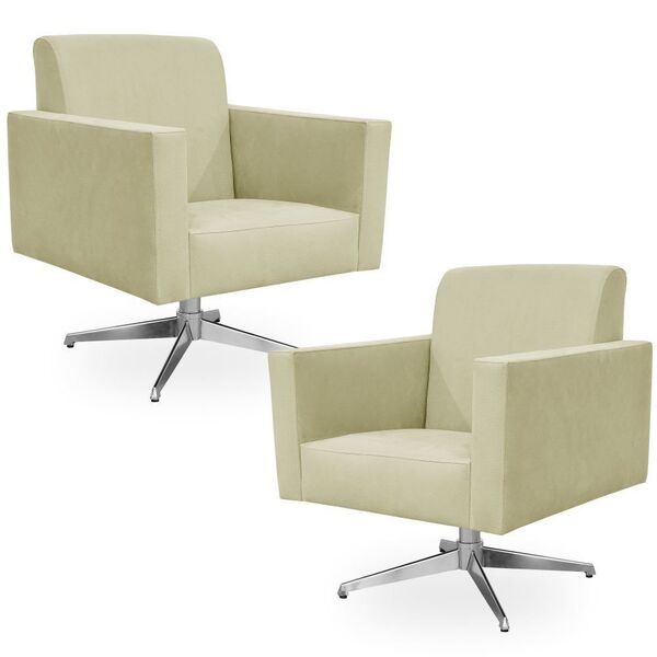 Kit 02 Poltronas Decorativas Base Giratória Para Sala De Esta