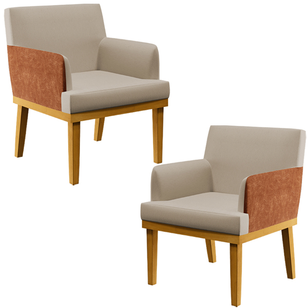 Kit 02 Poltronas Decorativas Base Mel Beatriz W01 Linho Bege