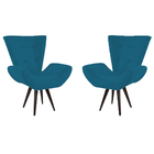 Kit 02 Poltronas Decorativas Bella Com Pés Palito Suede Azul