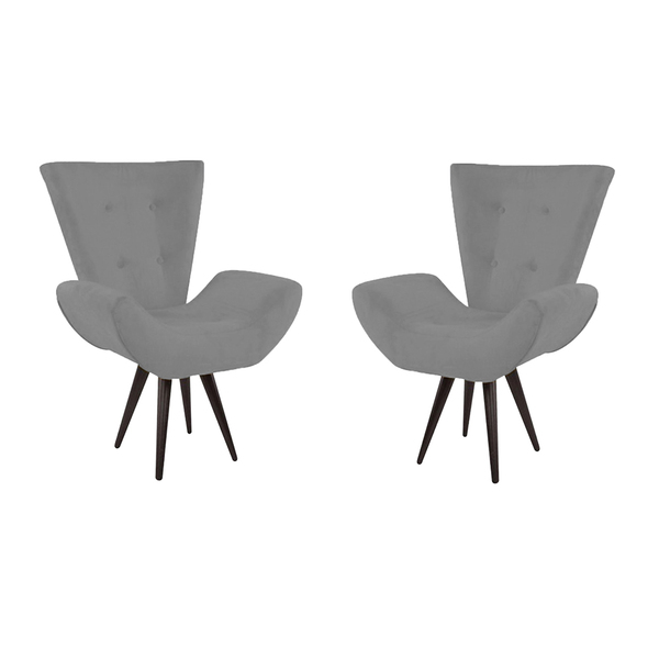 Kit 02 Poltronas Decorativas Bella Com Pés Palito Suede Cinza