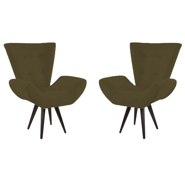 Kit 02 Poltronas Decorativas Bella Com Pés Palito Suede Marrom