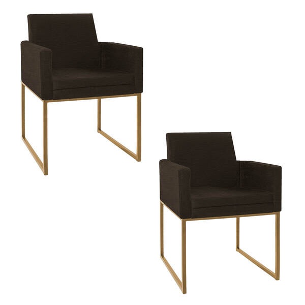 Kit 02 Poltronas Decorativas Bellinha Base De Ferro Dourado C