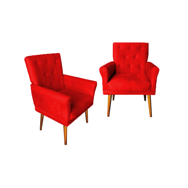 Kit 02 Poltronas Decorativas Bia Suede Bege Vermelho Para Sal