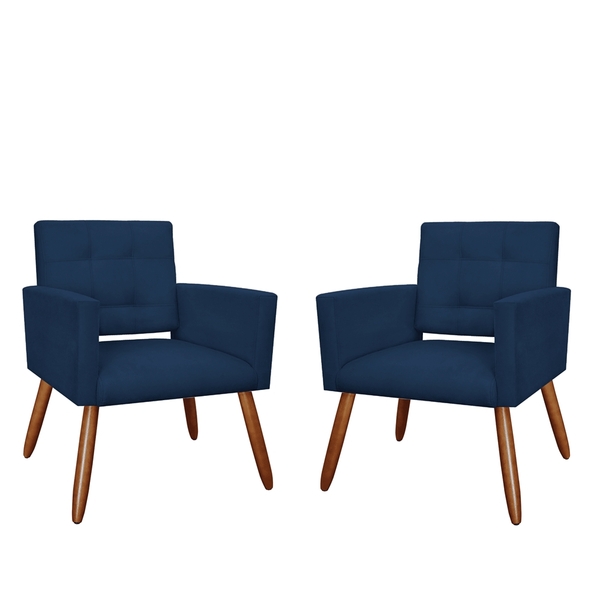 Kit 02 Poltronas Decorativas Camila Pés Palito Suede Azul Mar