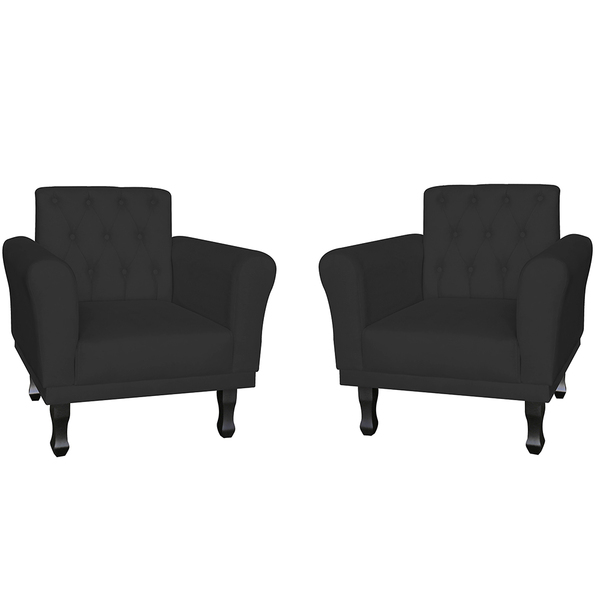 Kit 02 Poltronas Decorativas Classic Pés Luis Xv Suede Preto