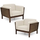 Kit 02 Poltronas Decorativas De Madeira Kauai Canela Linho Mi