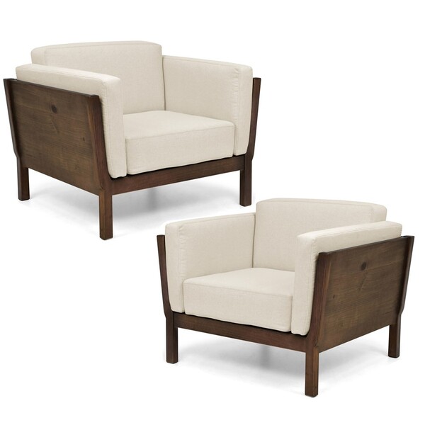 Kit 02 Poltronas Decorativas De Madeira Kauai Canela Linho Mi