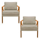 Kit 02 Poltronas Decorativas Elizabeth E01 Base Madeira Linho