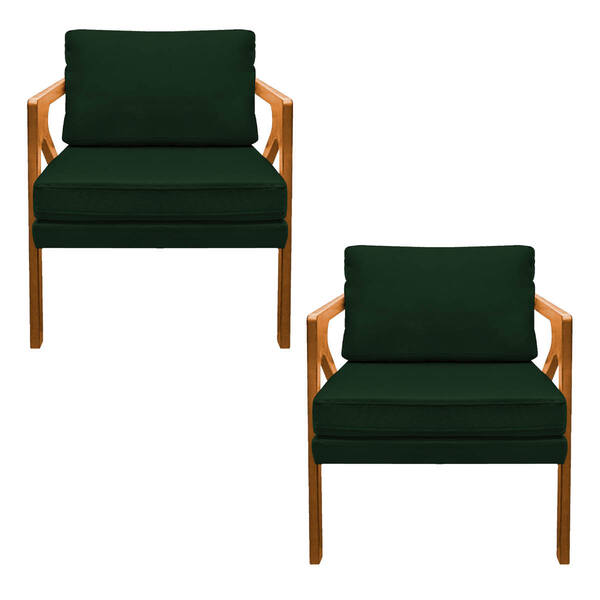 Kit 02 Poltronas Decorativas Elizabeth E01 Base Madeira Suede