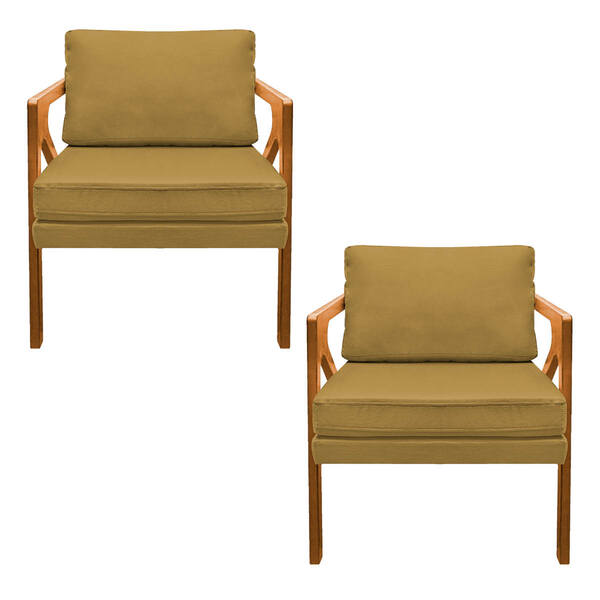 Kit 02 Poltronas Decorativas Elizabeth E01 Base Madeira Suede