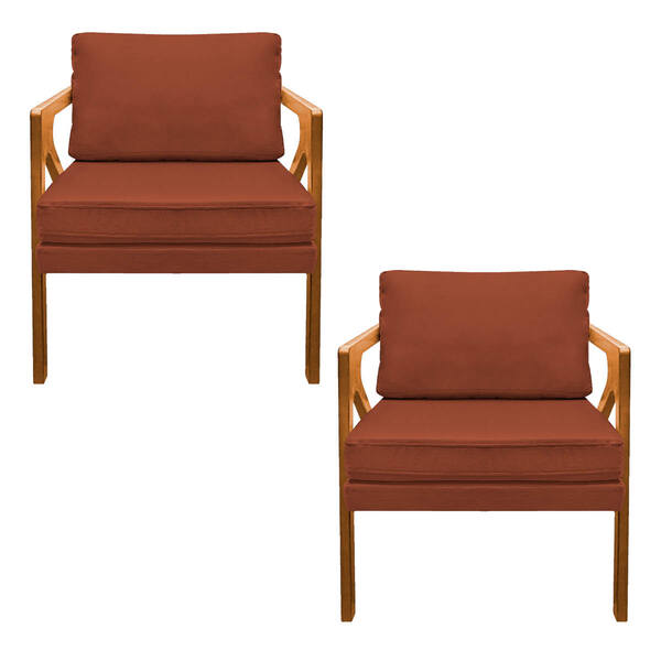 Kit 02 Poltronas Decorativas Elizabeth E01 Base Madeira Suede