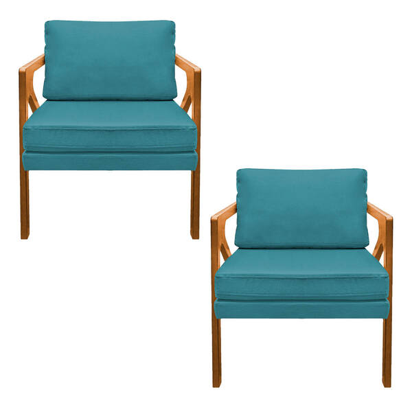 Kit 02 Poltronas Decorativas Elizabeth E01 Base Madeira Suede