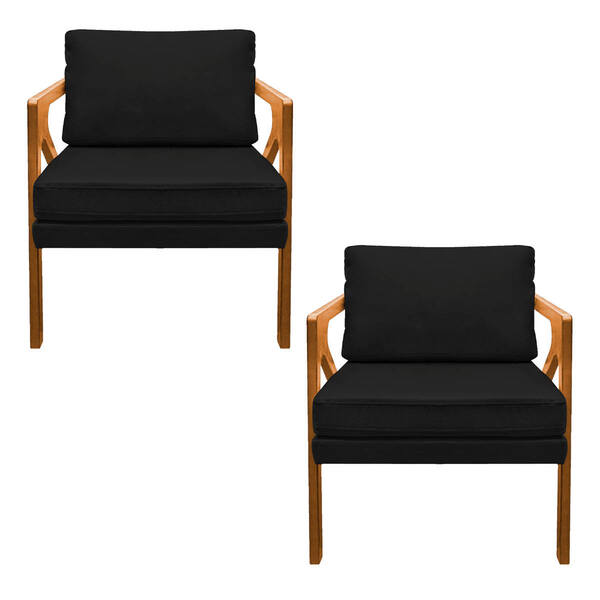 Kit 02 Poltronas Decorativas Elizabeth E01 Base Madeira Suede