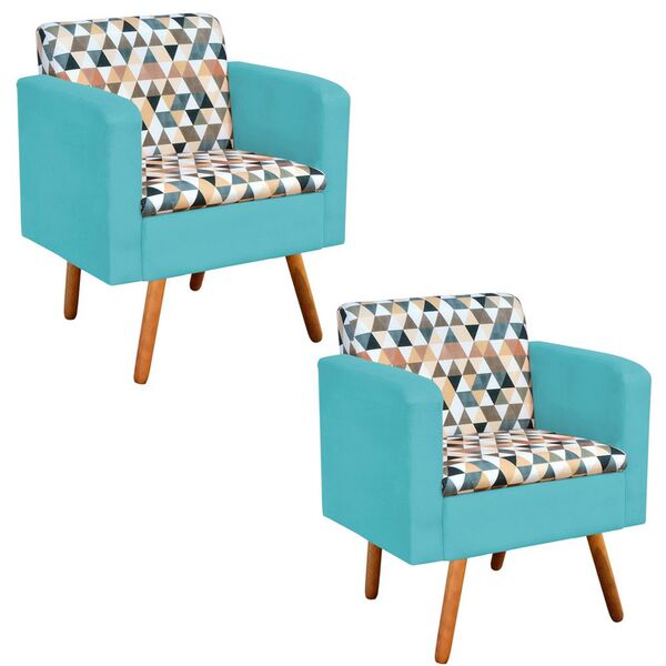 Kit 02 Poltronas Decorativas Emília Estampado Triangulo D87 c