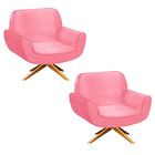 Kit 02 Poltronas Decorativas Estrela Suede Rosa Barbie com Ba