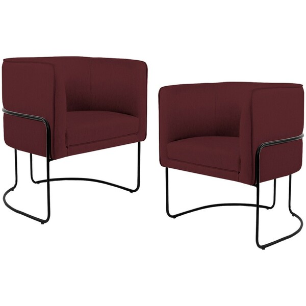 Kit 02 Poltronas Decorativas Fixa Base De Aço Preto Betina D0