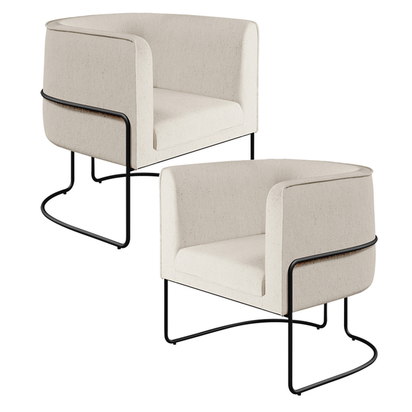 Kit 02 Poltronas Decorativas Fixa Base De Aço Preto Betina D0