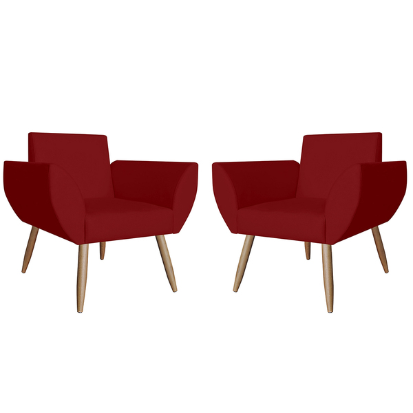 Kit 02 Poltronas Decorativas Flora Pés Palito Suede Bordô - D