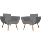 Kit 02 Poltronas Decorativas Flora Pés Palito Suede Cinza - D