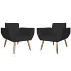Kit 02 Poltronas Decorativas Flora Pés Palito Suede Preto - D
