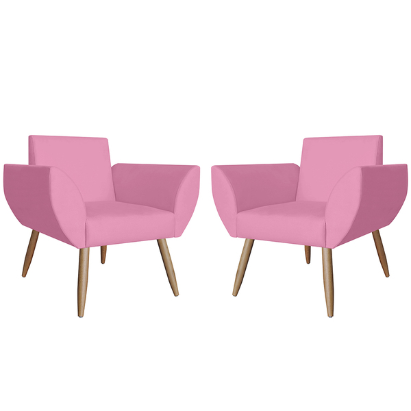 Kit 02 Poltronas Decorativas Flora Pés Palito Suede Rosa - Ds