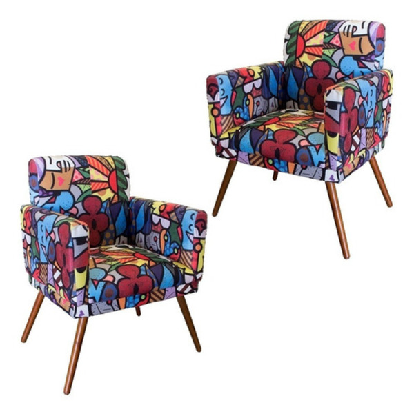 Kit 02 Poltronas Decorativas Gênesis Para Sala E Quarto Pés P