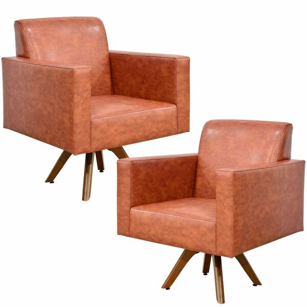 Kit 02 Poltronas Decorativas Giratória Sala Base De Madeira H