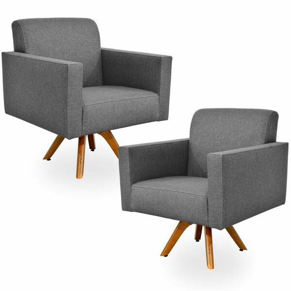 Kit 02 Poltronas Decorativas Giratória Sala Estar Base Madeir