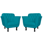 Kit 02 Poltronas Decorativas Helena Pés Luis Xv Suede Azul Tu