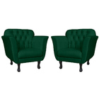 Kit 02 Poltronas Decorativas Helena Pés Luis Xv Suede Verde -