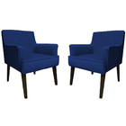 Kit 02 Poltronas Decorativas Jade Com Pés Palito Suede Azul M