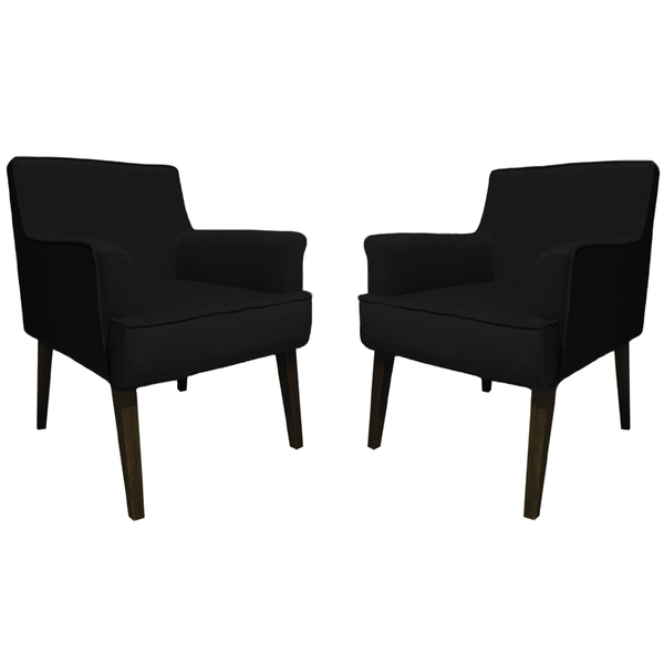 Kit 02 Poltronas Decorativas Jade Com Pés Palito Suede Preto