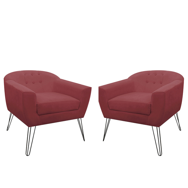 Kit 02 Poltronas Decorativas Jolly Pés Aramado Suede Bordô -