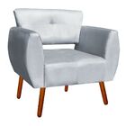 Kit 02 Poltronas Decorativas Josy Suede Cinza Pés Palito - D'